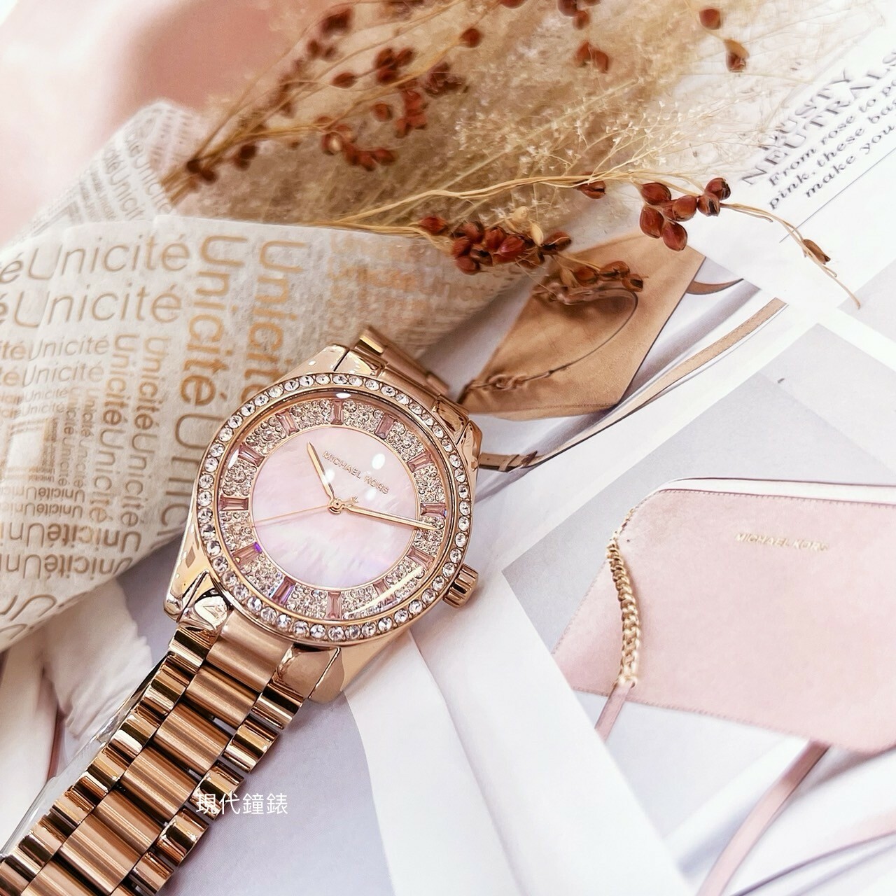 【MICHAEL KORS】Lexington 璀璨羽翼環鑽女錶 MK7444 38mm 現代鐘錶