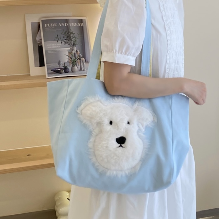 《80606》雙面毛絨狗狗帆布包
