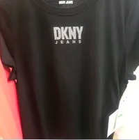 [S] DKNY WOMENS T-SHIRT ELASTIC COTTON FASHION,BLACK/SILVER, DJ4T1200-BSV [FINAL SALE] (SD968)