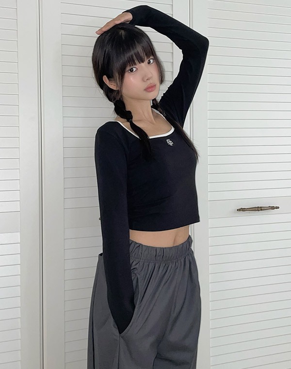預訂｜MUAHMUAH LOGO STITCH SQUARE NECK COLORING LONG SLEEVE (3 COLOR)