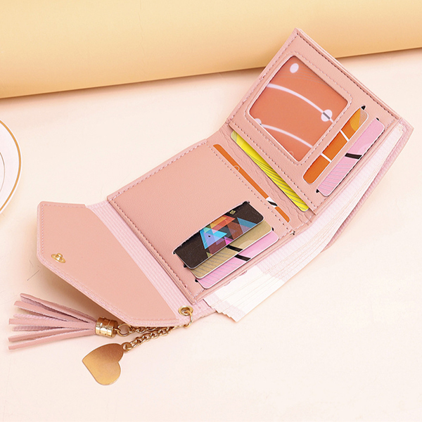 JK Korea New Short Tassel Pendant Lychee Pattern Wallet Card Holder Cute Coin Purse J0880