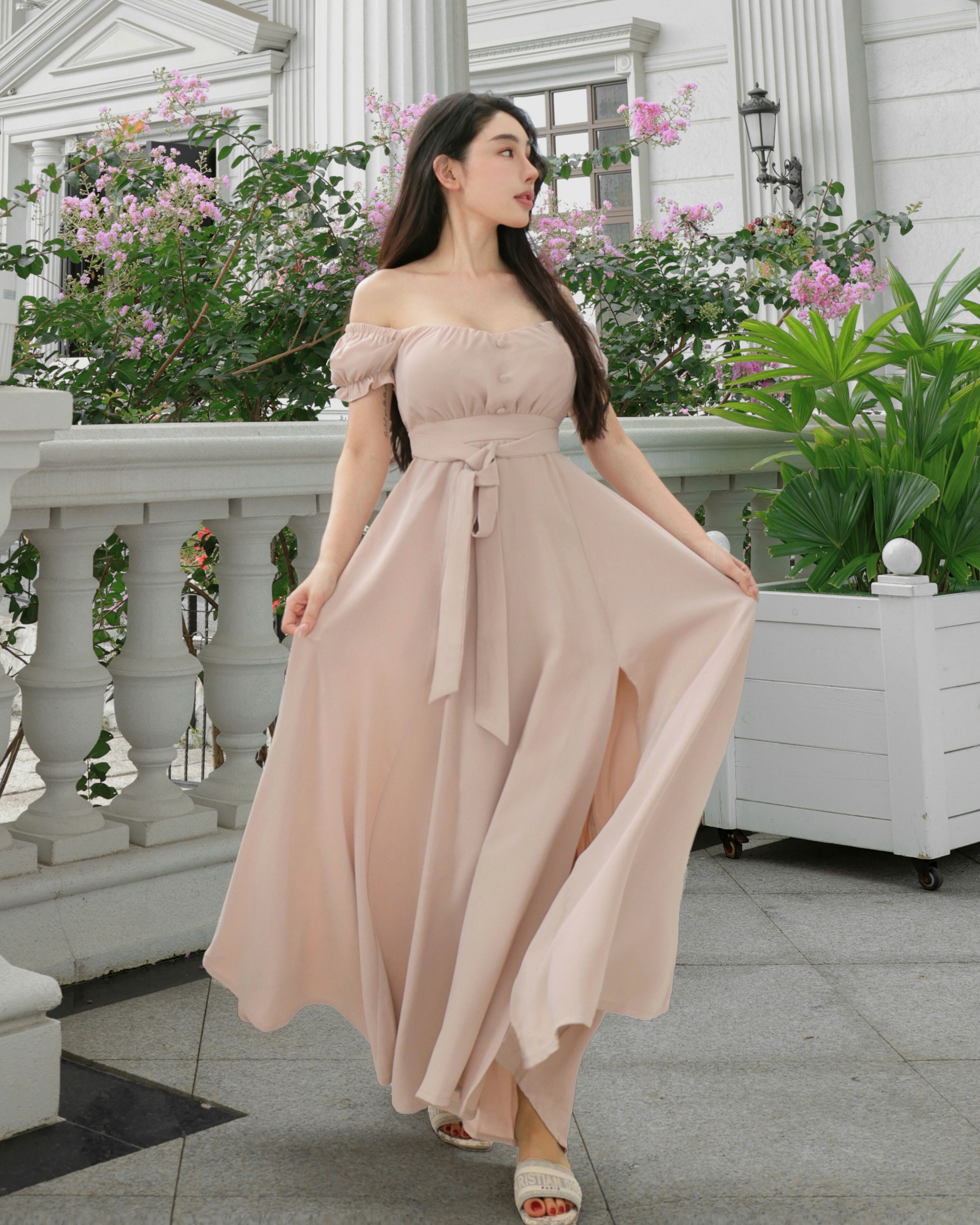 ⭒訂製-甜美公主袖綁帶長洋