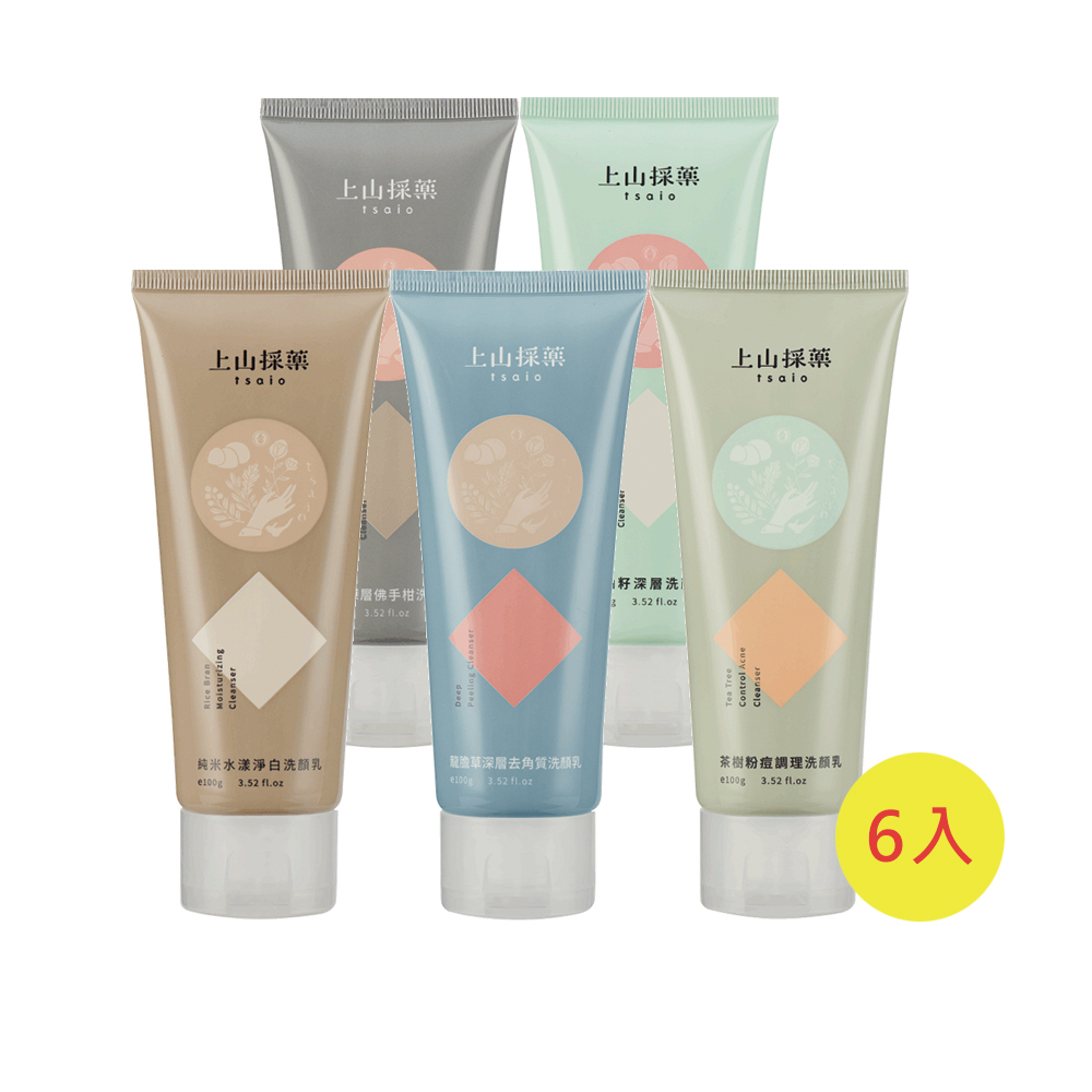 【tsaio上山採藥】植萃洗顏6入組(青柚籽/純米/茶樹/龍膽草/竹炭 任選)