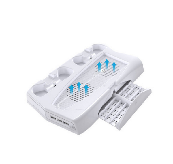 Compatible with PS5 charging multi-function cooling base + disc storage rack - white