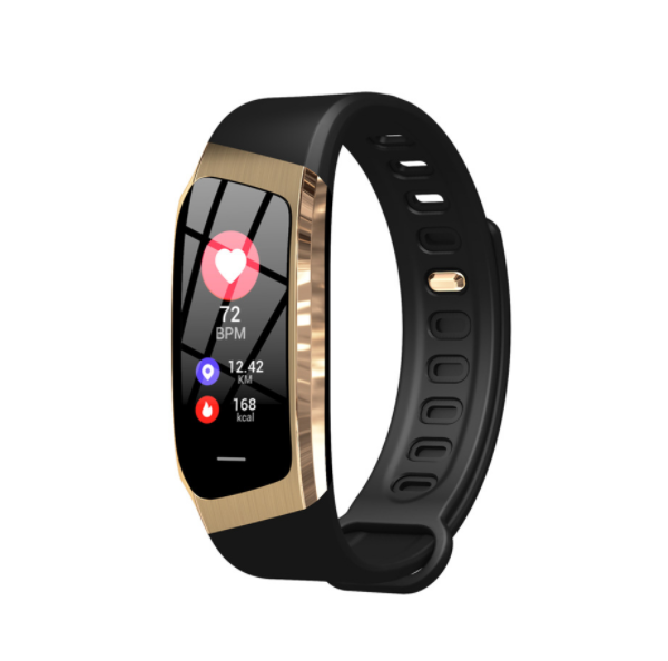 E18 Smart Heart Rate Blood Pressure Bracelet Color Screen Anti-Loss Call SMS Reminder Facebook Reminder Bracelet (Black Gold)