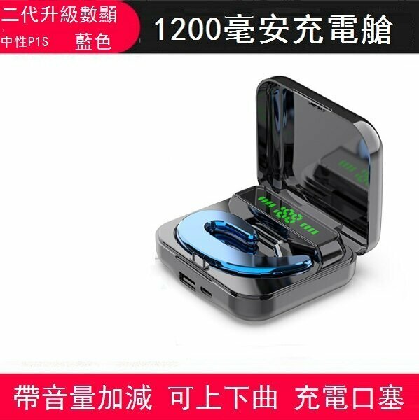 熱推單耳無線迷你藍牙骨傳導運動耳機(中性P1S藍色【帶數顯充電倉】)