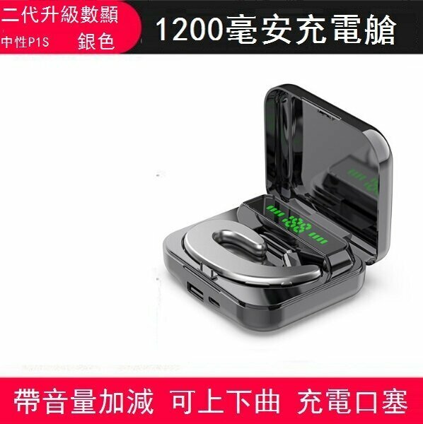 激抵單耳無線迷你藍牙骨傳導運動耳機(中性P1S銀色【帶數顯充電倉】)