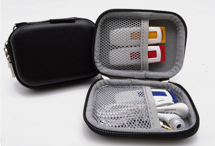 EVA Headphone Bag Data Cable, USB Flash Drive Key, Coin Purse, Mini Portable Anti-Drop Headphone Storage Case (GH1803 Black)