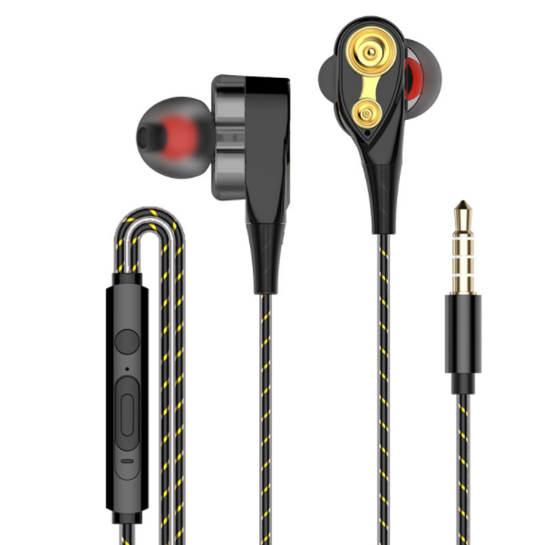 Earbuds remote with microphone quad-core dual dynamic universal earphones (black)