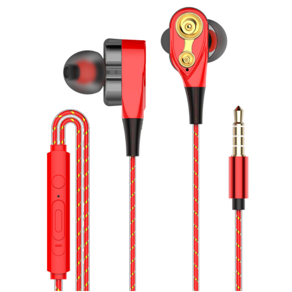 Earbuds remote with microphone quad-core dual dynamic universal earphones (red)