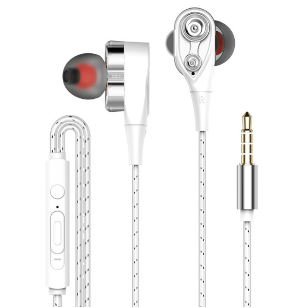 Earbuds remote with microphone quad-core dual dynamic universal earphones (white)