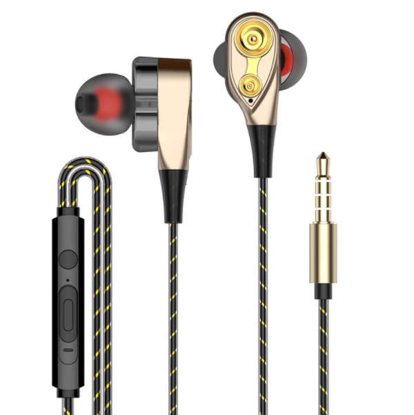 Earbuds remote with microphone quad-core dual dynamic universal earphones (gold)