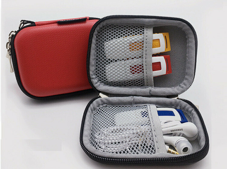 EVA Headphone Bag Data CableU Disk Key Coin Purse Mini Portable Anti-Drop Headphone Storage Case (GH1803 Red)