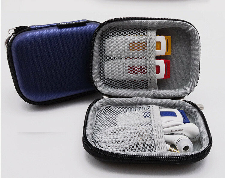 EVA Headphone Bag Data Cable, USB Flash Drive Key, Coin Purse, Mini Portable Anti-Drop Headphone Storage Case (GH1803 Blue)
