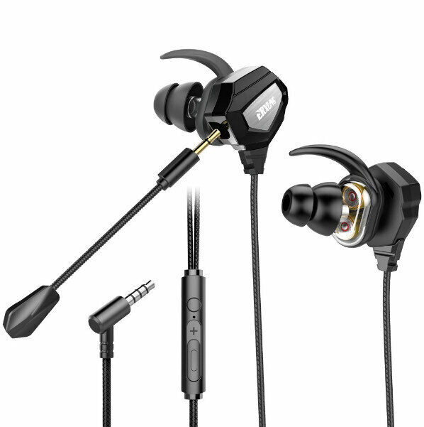 In-Ear Gaming Headset Wired Inline Earbuds Headset Gaming Headset (Black & Silver + Adapter Cable)