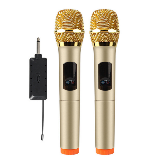 One-in-two wireless microphone - E9 plastic tube - gold