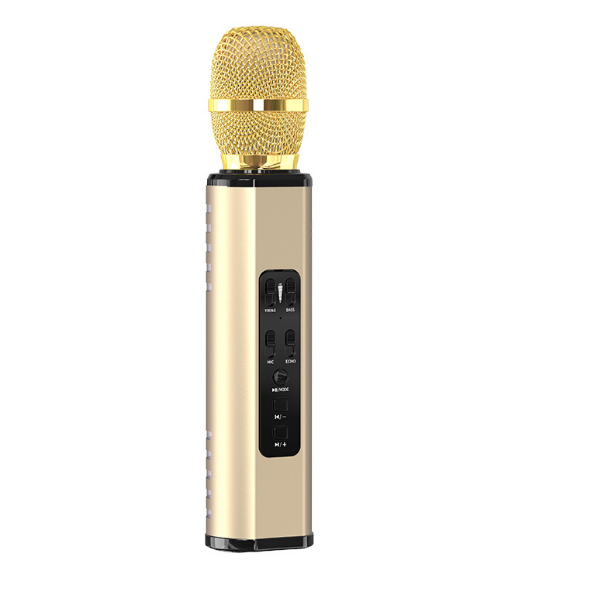 Mobile phone, bluetooth, wireless microphone, microphone, audio integration, karaobao, condenser, double speaker, portable singing speaker (gold)