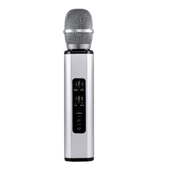 Mobile phone, bluetooth, wireless microphone, microphone, audio integration, K singer condenser, double speaker, portable singing speaker (silver)