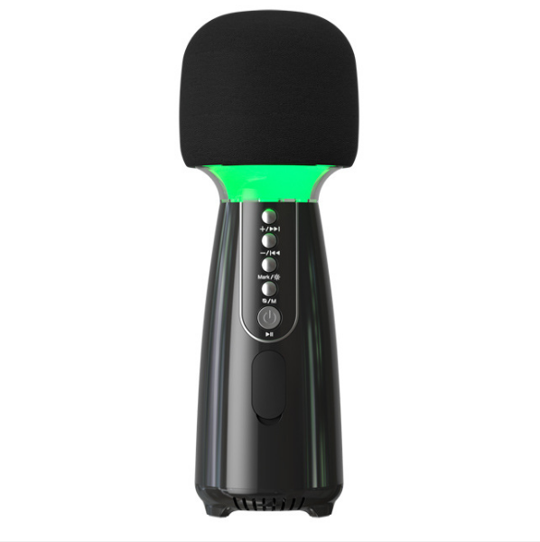 Bluetooth colorful light microphone with high speaker pitch changing microphone (black)