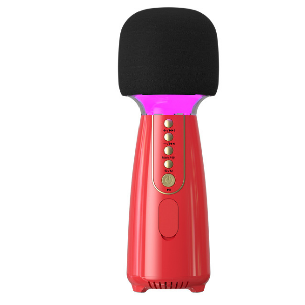Bluetooth colorful light microphone with high speaker pitch changing microphone (red)