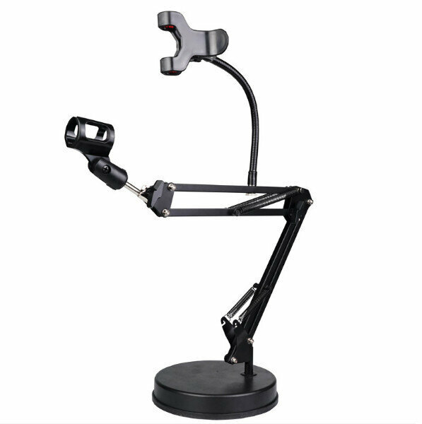 Mobile phone disc bracket desktop lazy bedside stand video live bracket cantilever mobile phone live bracket (single mobile phone model + microphone clip)