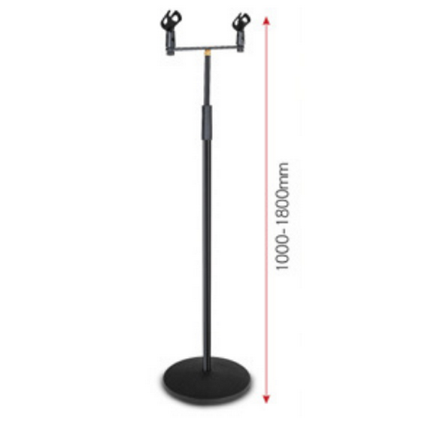 Thickened and thickened metal disc microphone stand - black one-in-two microphone stand