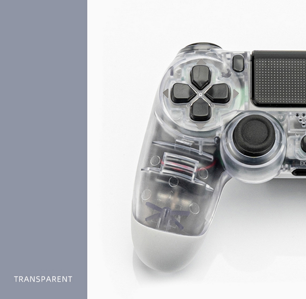 P4 wireless gaming handset with light bar, headphone jack + dual motor, double vibration - transparent white