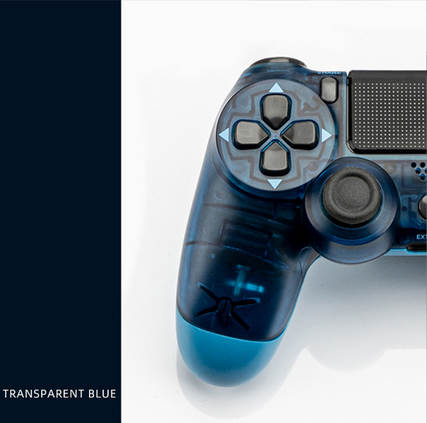 P4 wireless gaming handset with light bar, headphone jack + dual motor, double vibration - transparent blue