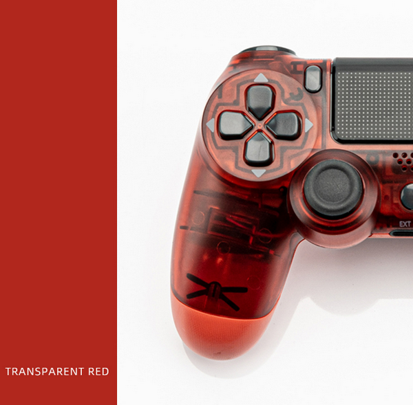 P4 wireless gaming handset with light bar, headphone jack + dual motor, double vibration - transparent red