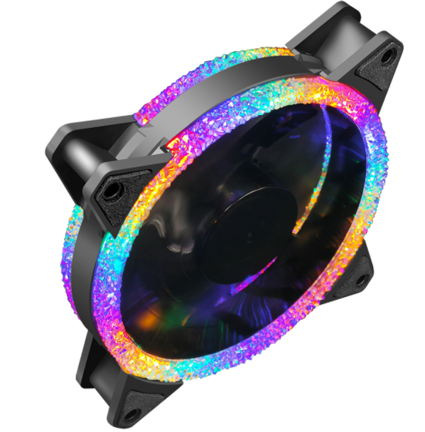 COOLMOON Dual Aperture 2nd Gen Case Fan 12cm Silent Inner and Outer Luminous LED Computer Cooling Fan (Diamond Dual Aperture (Rainbow))