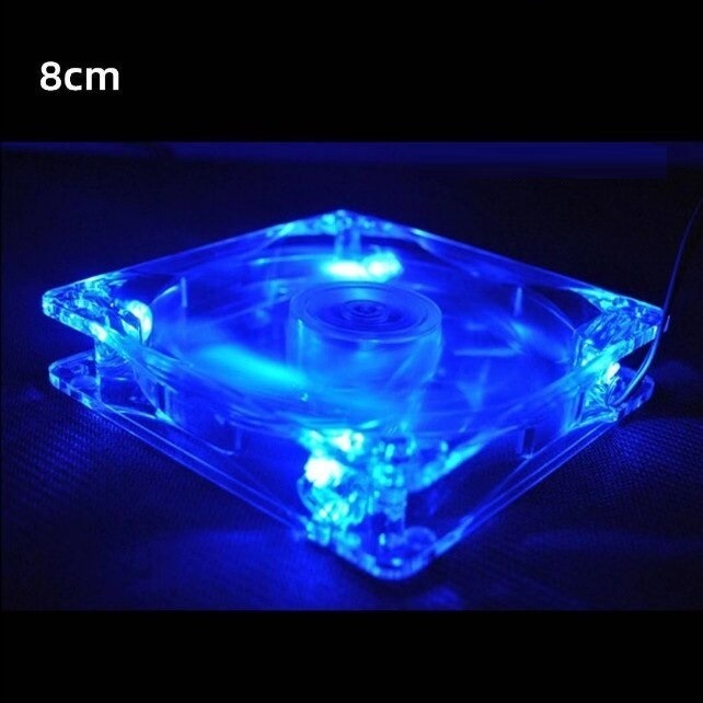 Clear White Blue Illuminated Chassis Power Supply Cooling Fan (4 Lights Clear Blue 8025)