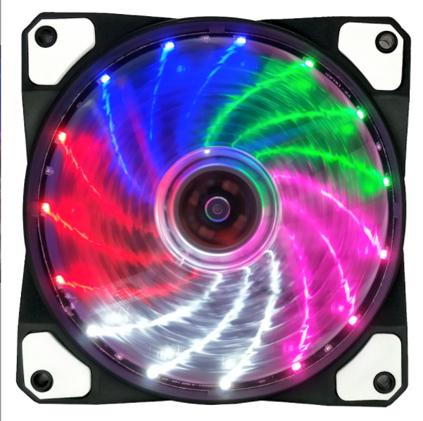 12cm Chassis Fan 15 Lights Streamer LED Silent 12025 Computer Cooling Main Chassis Fan (15 Lights Colorful)