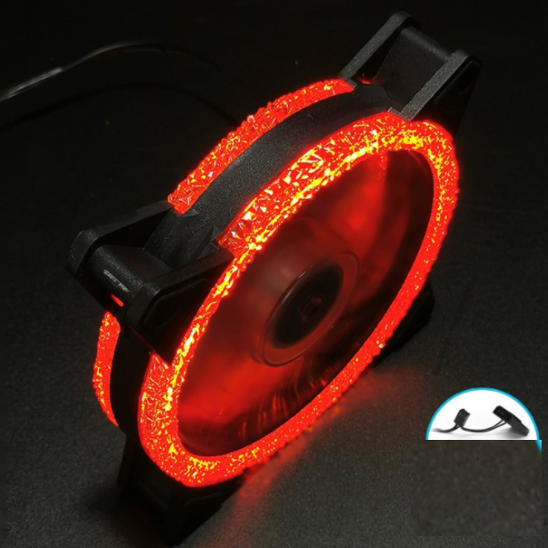 DX12 Diamond 12cm Dual Aperture Case Fan Desktop Computer Silent LED Dual Ring Cooling Case Fan (Diamond Dual Aperture Red [Dual Interface])