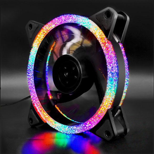 DX12 Diamond 12cm Dual Aperture Case Fan Desktop Computer Silent LED Dual Ring Cooling Case Fan (Diamond Dual Aperture Rainbow Color [Dual Interface])
