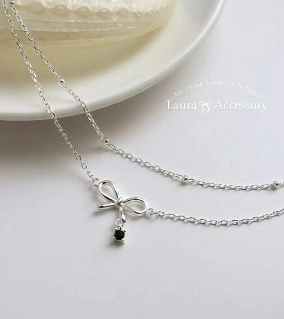 H133【腳鍊】  蝴蝶結單鑽雙層純銀腳鍊