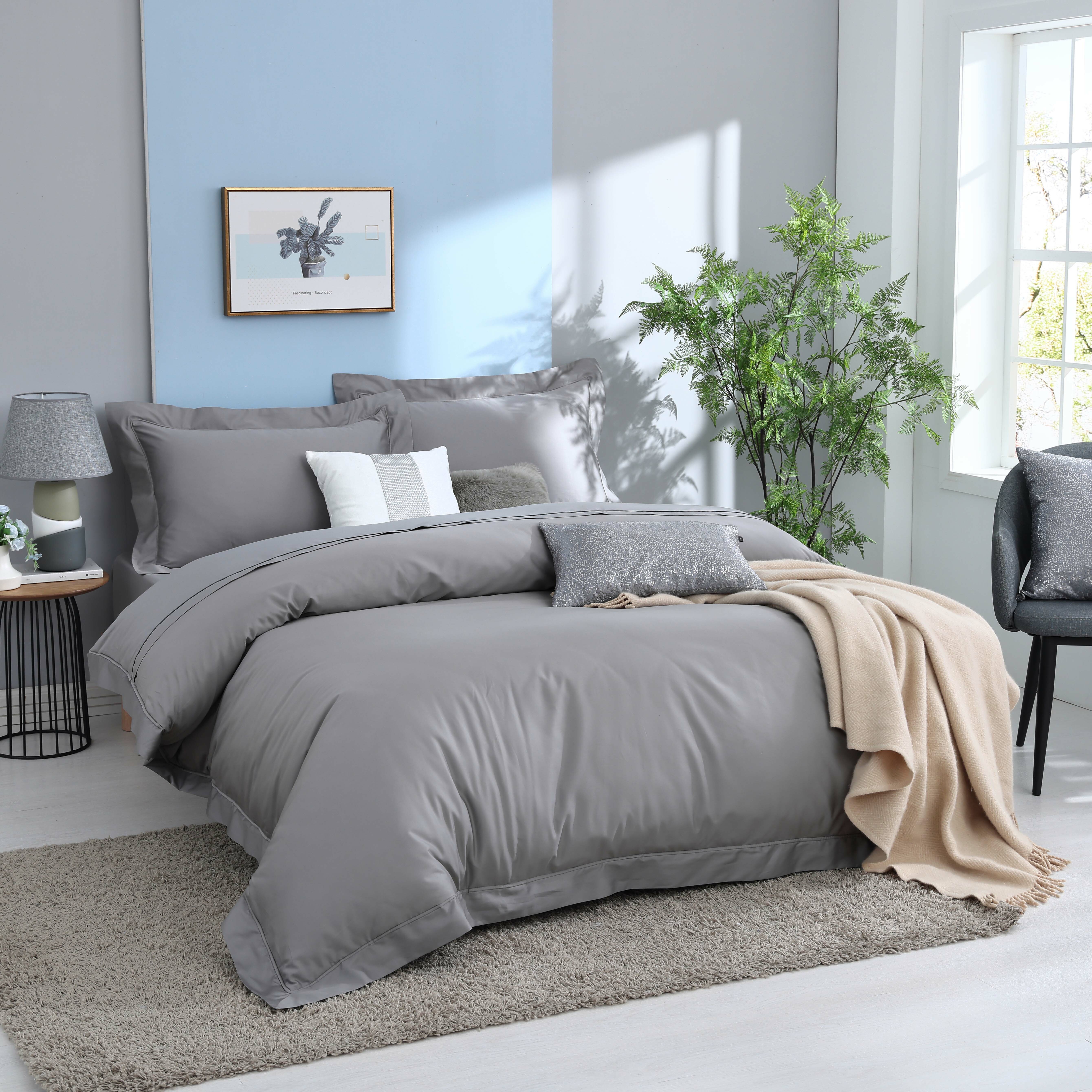 【藍貓Blue cat】雙股80支純棉素色兩用被套床包組