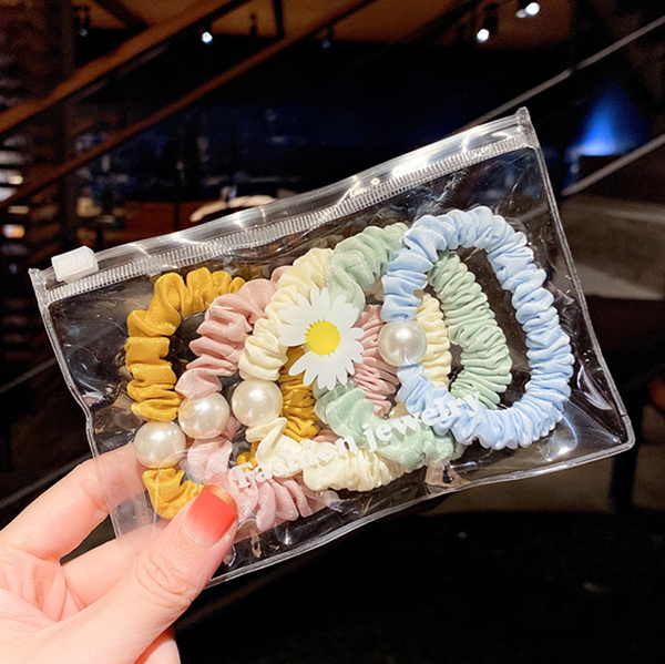 JK KOREA new pearl mixed color 5 storage bags color simple rubber band hair ring J0883