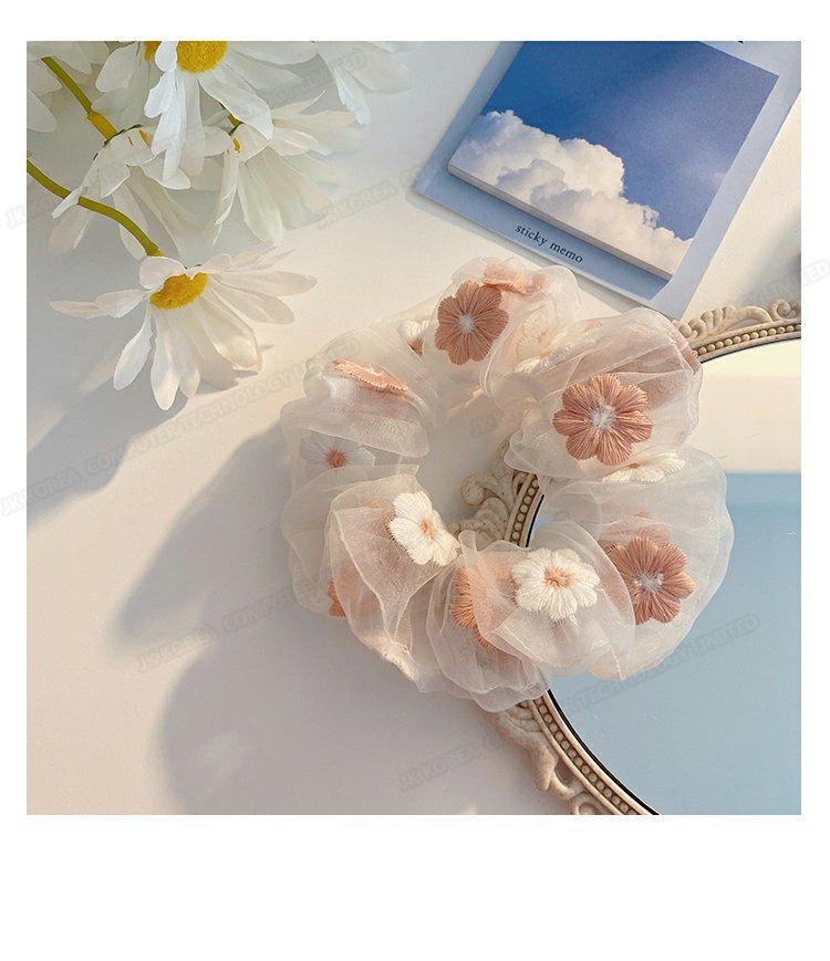 JK KOREA new romantic blue powder ~ sweet embroidery flower headband hair rope ins mesh head rope girls hair accessories (2 pieces) J0641