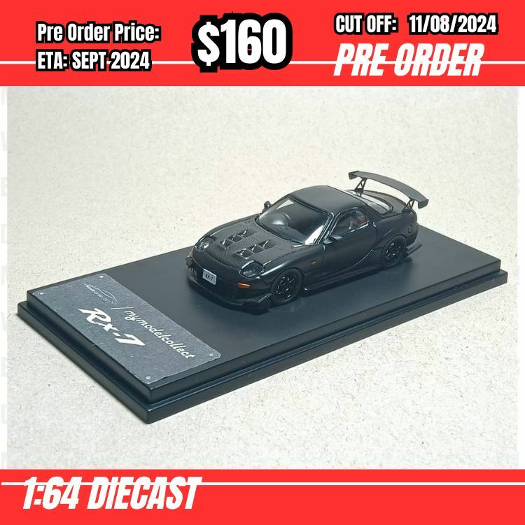 PO-$160 * Model Collect * 1:64 Mazda RX7 Re Amemiya Matt Black w/Carbon Hood [OD06/08]