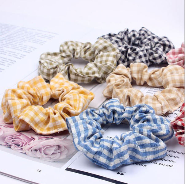 JK KOREA new ins style French plaid large intestine hair circle headband (5 pieces of mixed colors) J0383