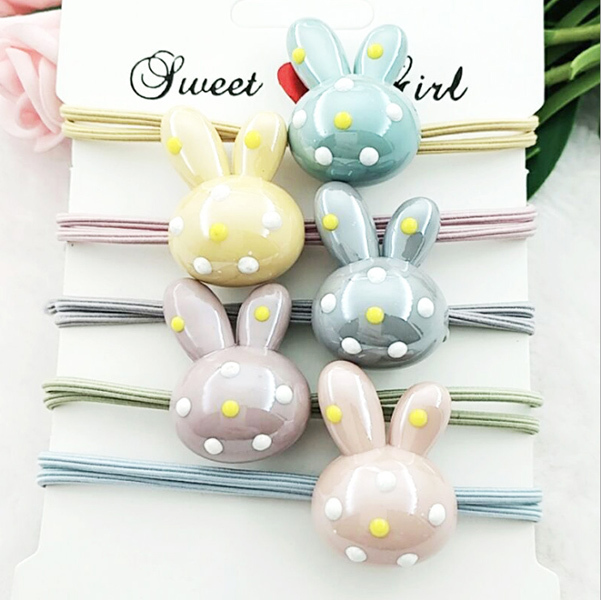 JK KOREA New Cute Candy Color Rubber Band Rabbit Ears Polka Dot Hair Circle Headband (5pcs) J0351