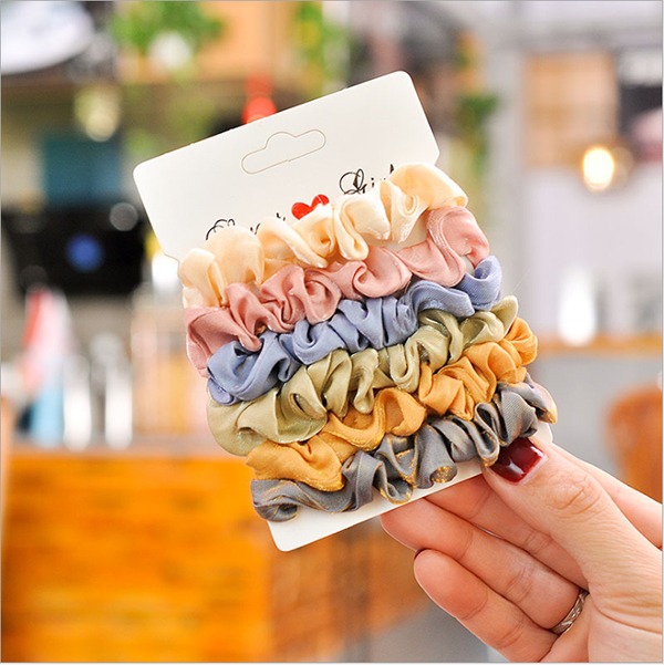 JK KOREA Basic Fabric Silk Satin Scratch Hair Ties (6pcs) J0345