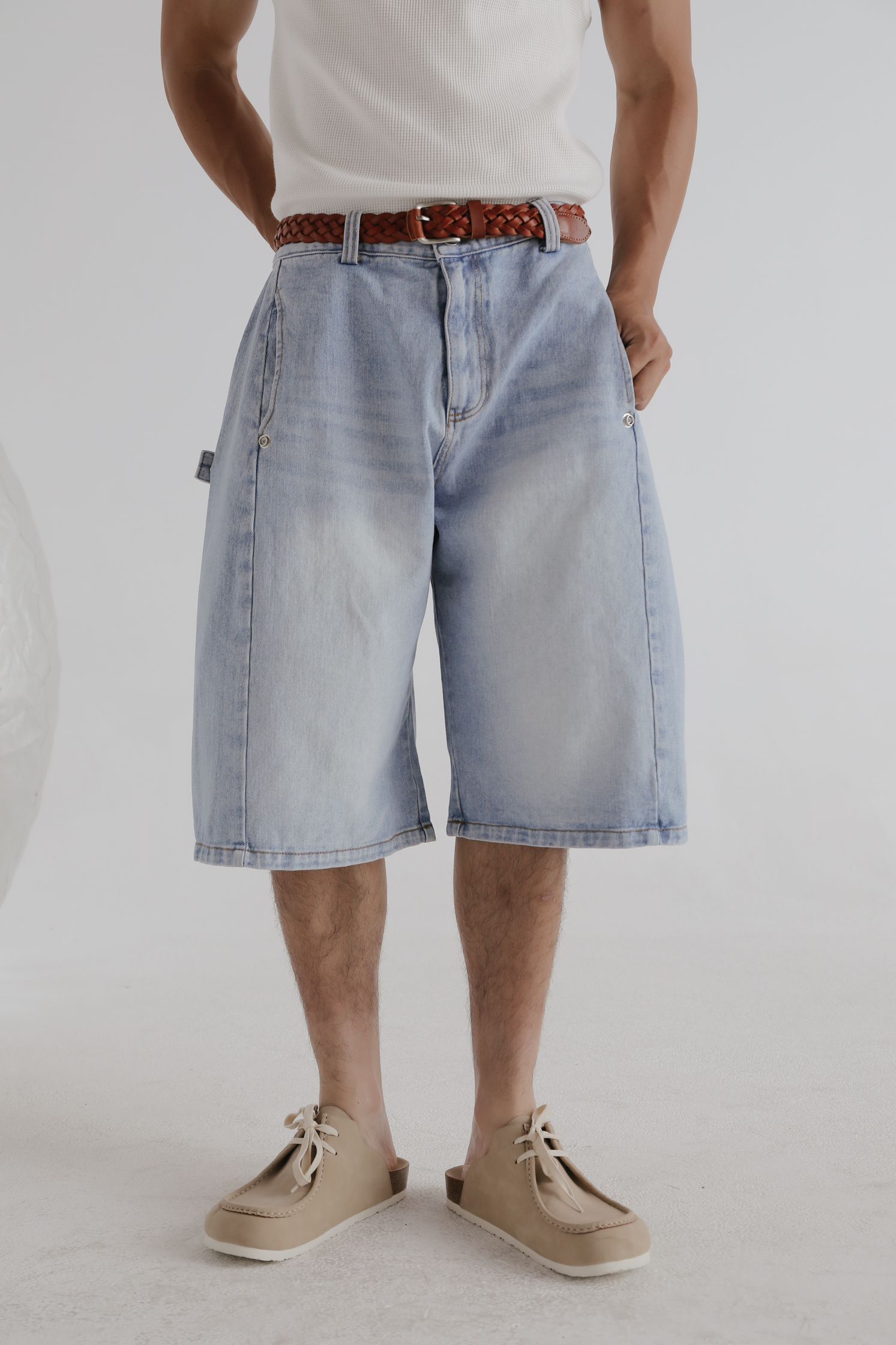 Side Snap Denim Bermuda Pants #單寧短褲