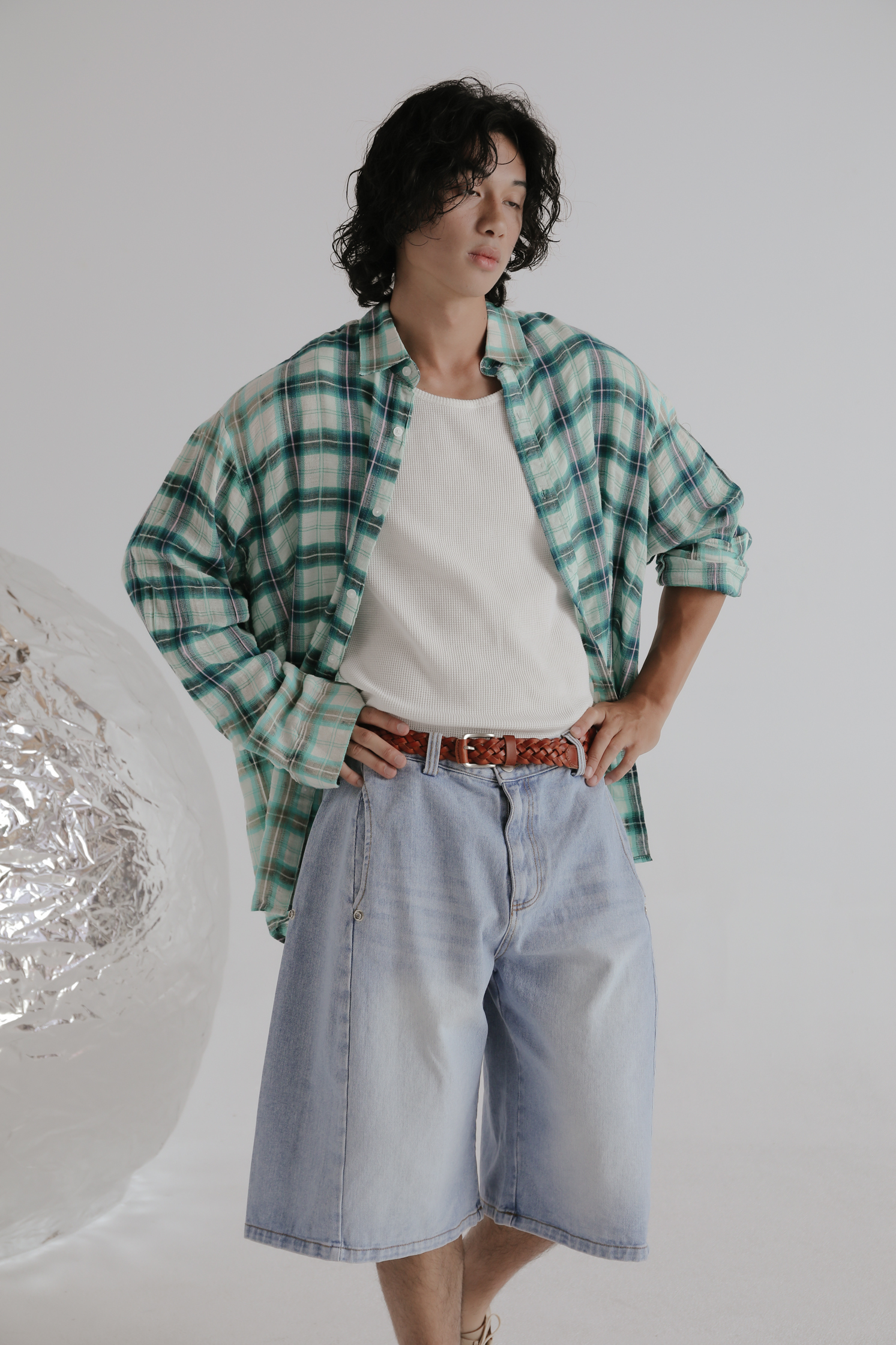 Side Snap Denim Bermuda Pants #單寧短褲