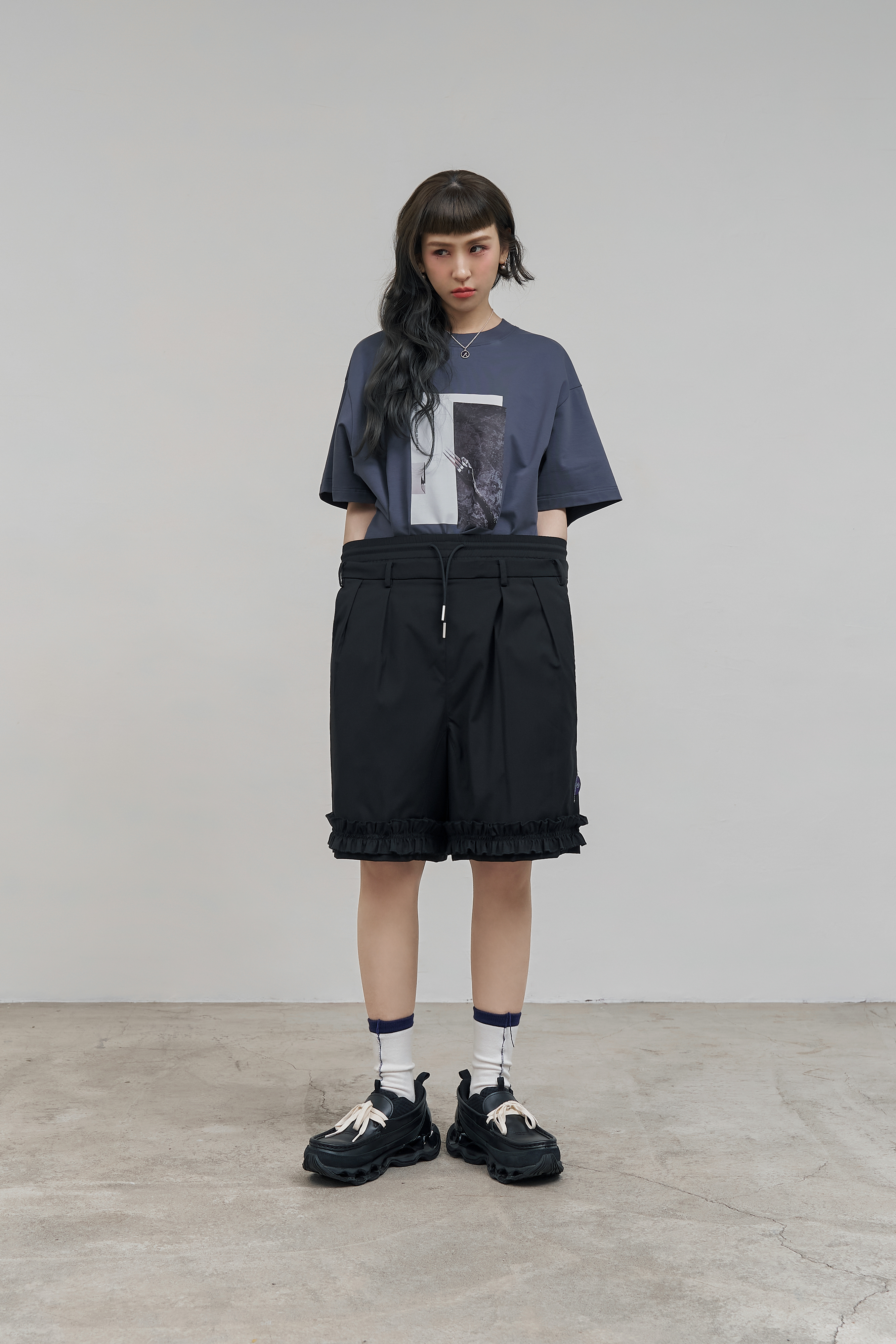 Double-Layered Waist Shorts｜Black