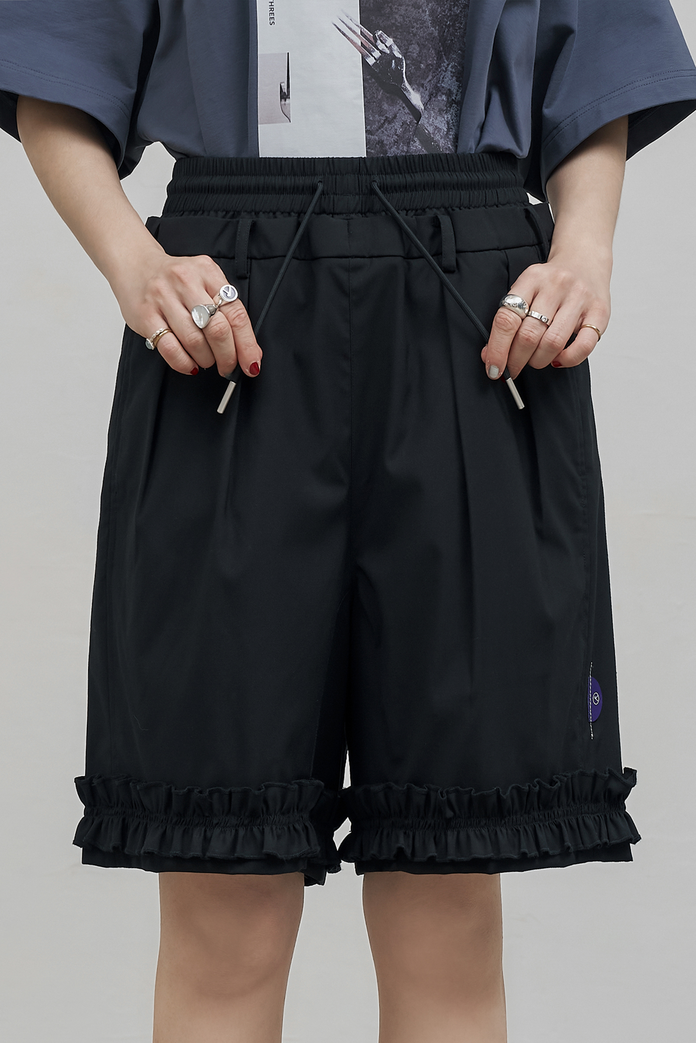 Double-Layered Waist Shorts｜Black