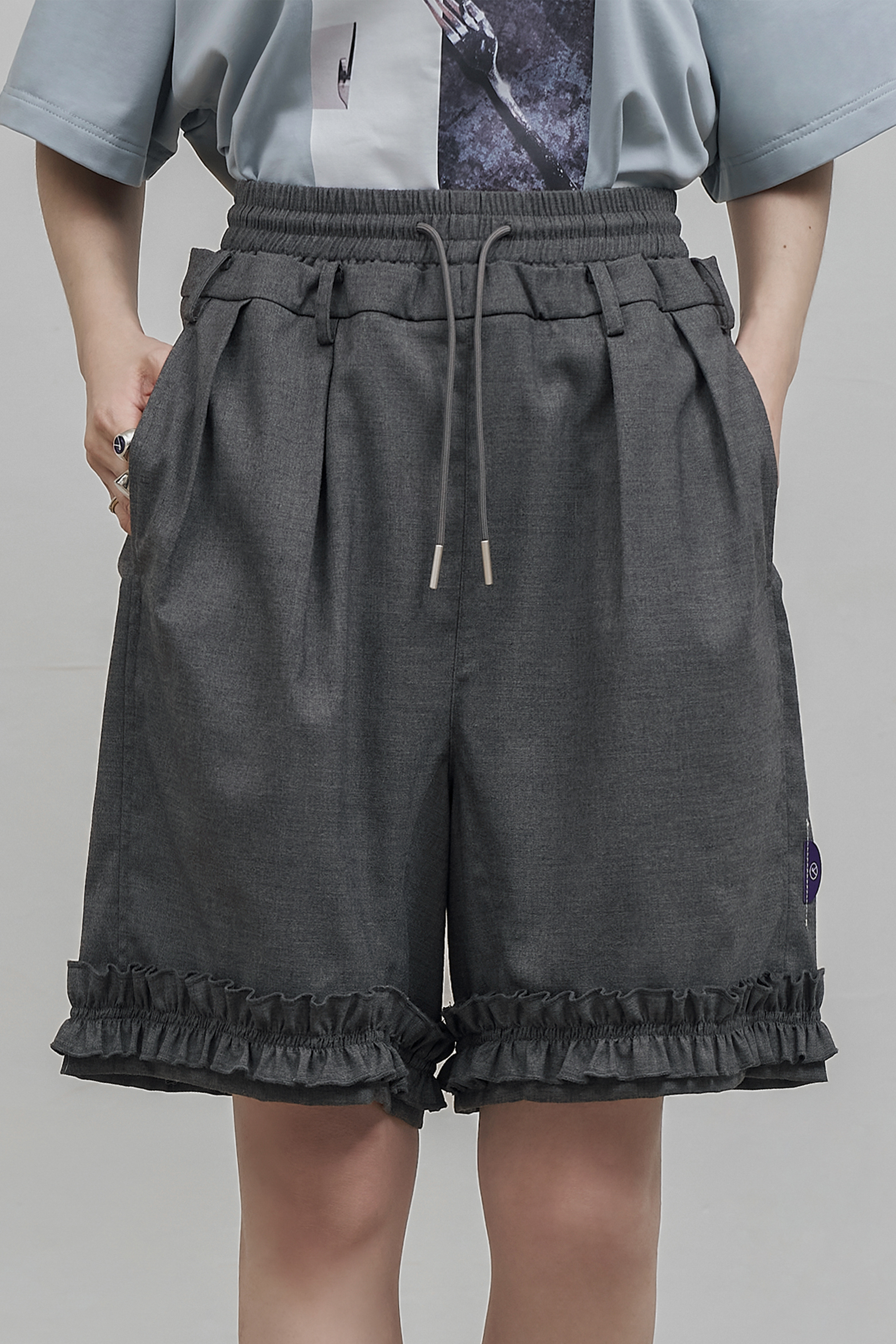 Double-Layered Waist Shorts｜Gray