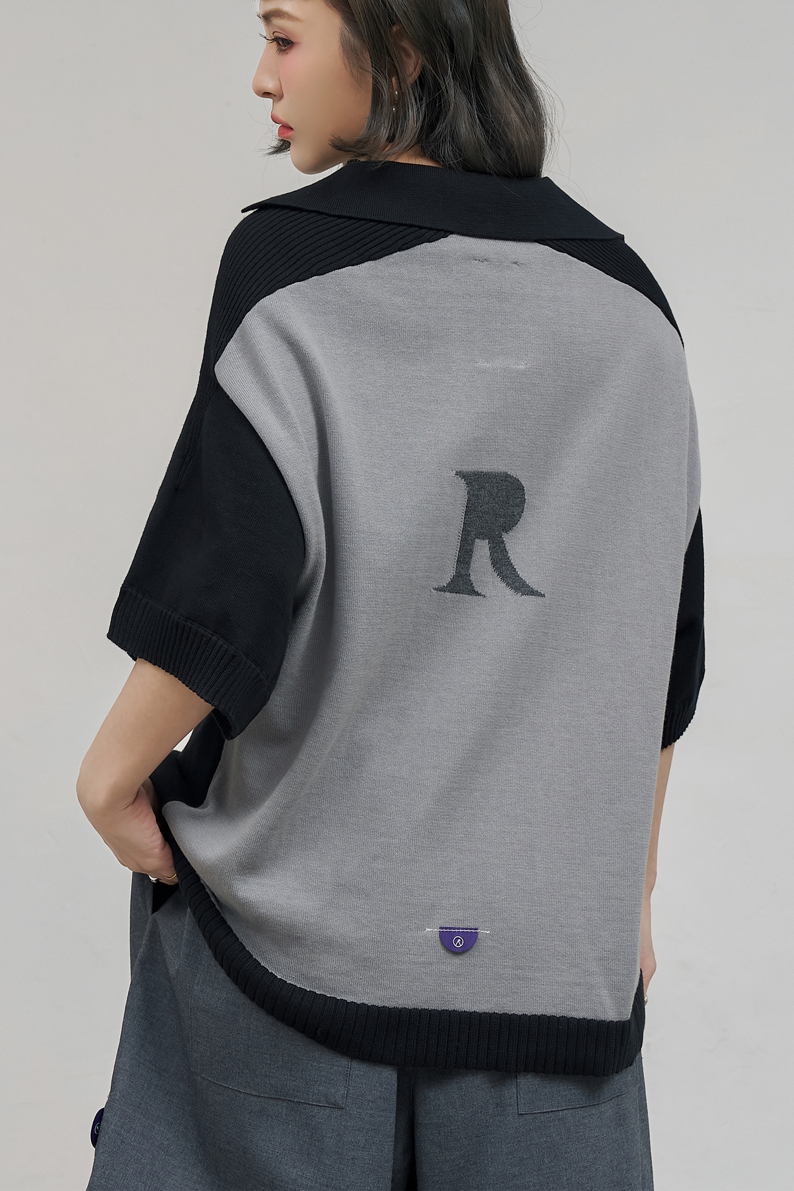 R-Initial Knit Polo Shirt｜Black