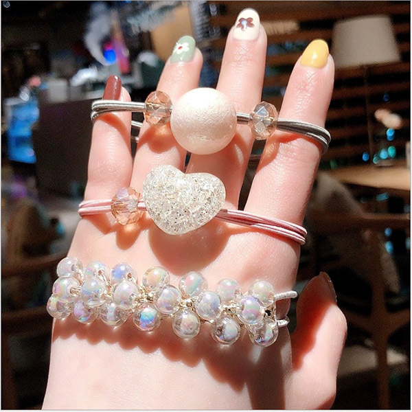 JK KOREA three-piece set head rope bracelet dual-purpose head ornament Korean version of cute hair ring rubber band simple pearl hair rope rubber band three-piece set J0156
