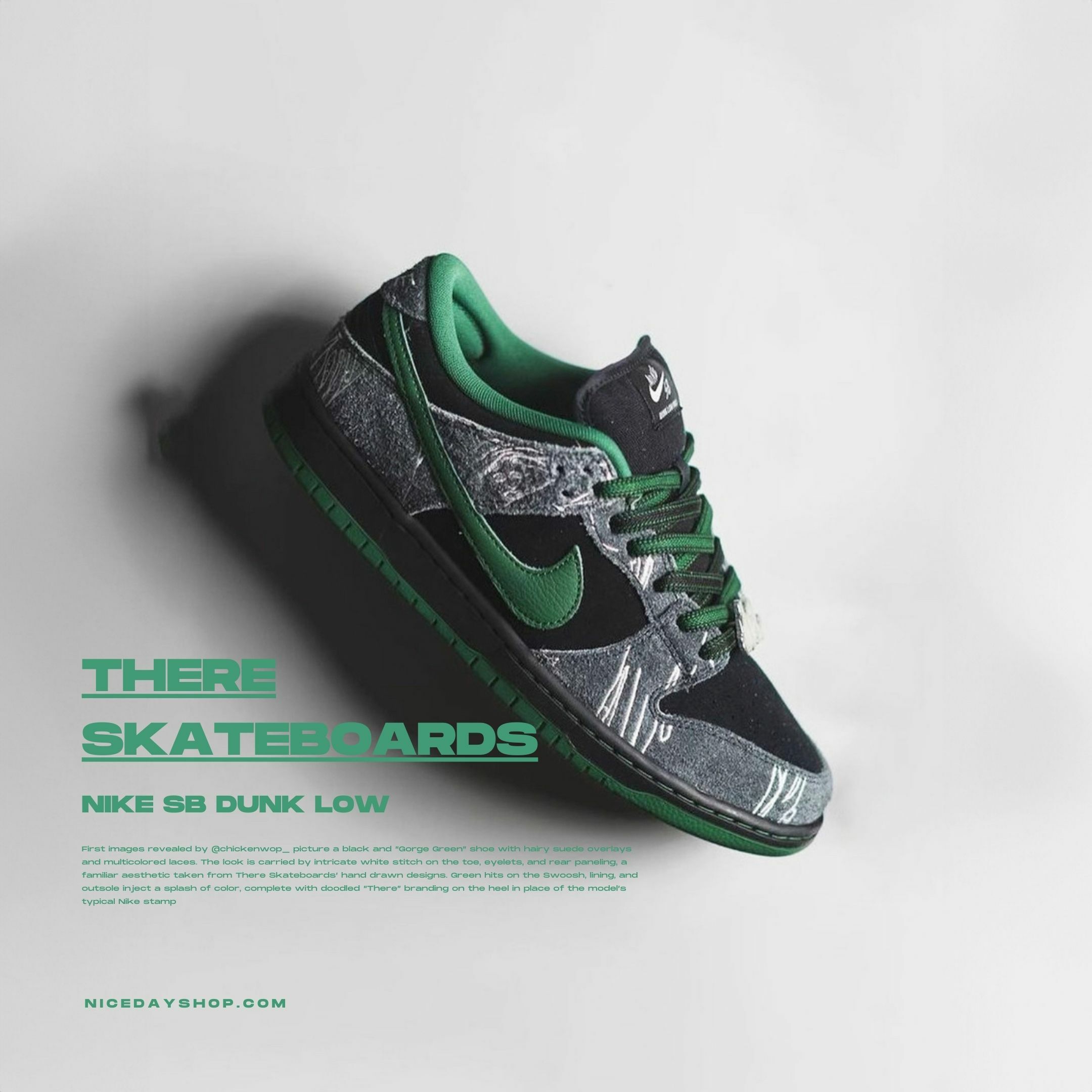 NICEDAY 代購 There Skateboards x Nike SB Dunk Low 聯名款 圖騰 黑綠 墨綠
